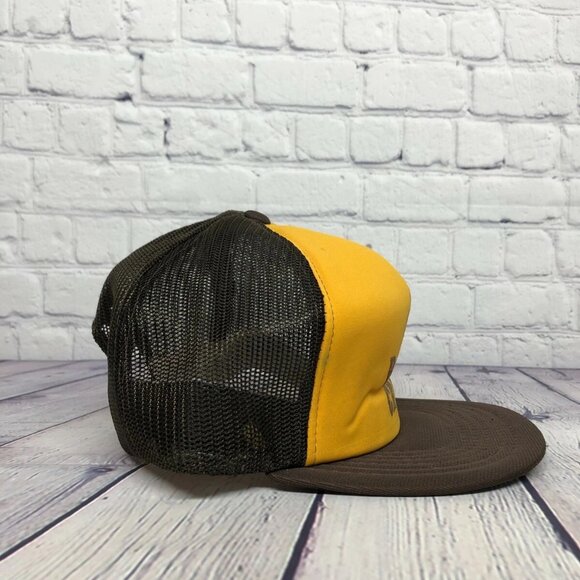 Vintage Hat Cap Snapback Yellow Brown Trucker Mesh Up with Battle Creek One Size - Picture 2 of 7